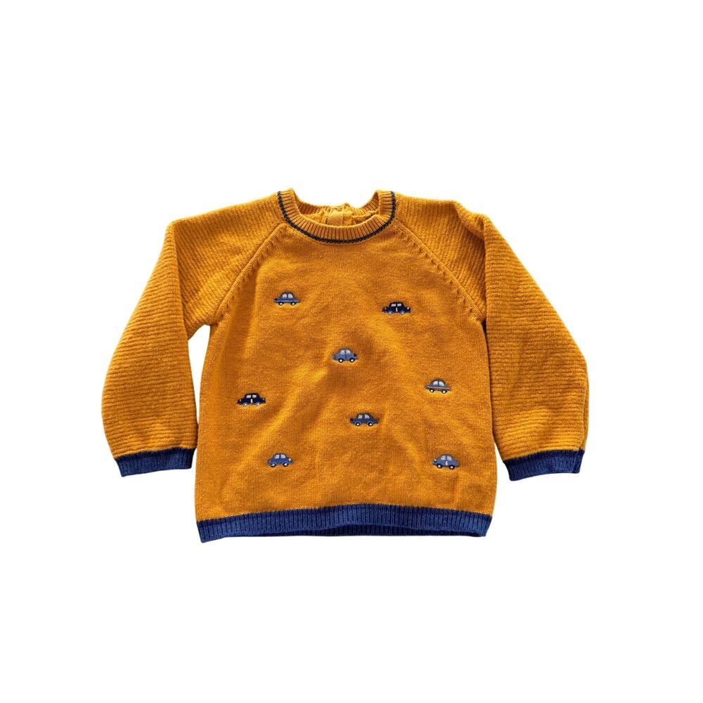 Mayoral Yellow & Blue Car Embroidered Wool Blend Sweater 6/9 months